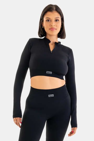 Bacon Active Long Sleeve Seamless Cropped Long Sleeve // Black